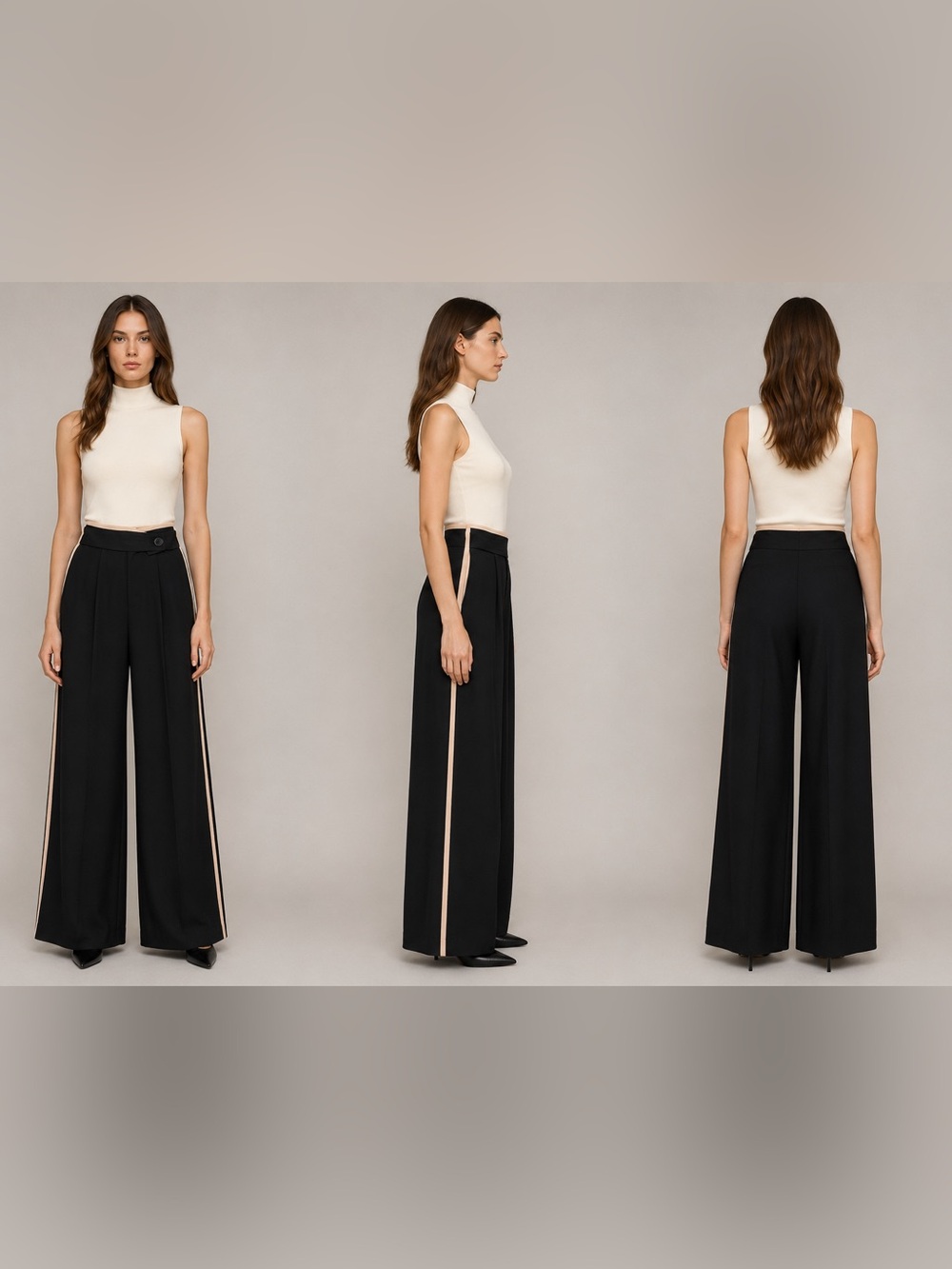 Reiss Wide-Leg Stripe-Trim Pants in Black